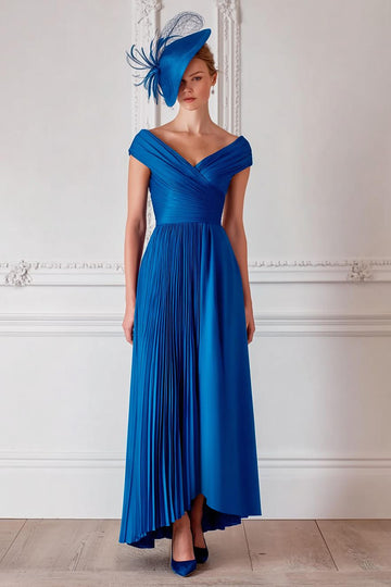 Royal Blue Off the Shoulder Satin A Line Mother of the Bride Dress